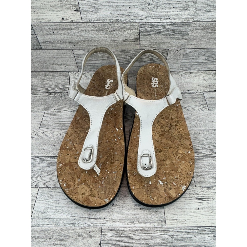 SAS Shoes Women Sz 11.5 Wide White Cork Comfort Sandals Adjustable Buckle Casual